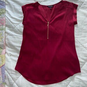 express size small red satin blouse with gold zipper